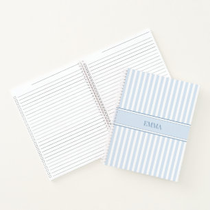 Preppy Dusty Blue Striped Simple Personalized Name Notebook