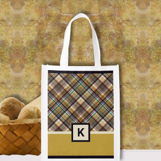 Preppy Earth Tones Plaid Grocery Bag