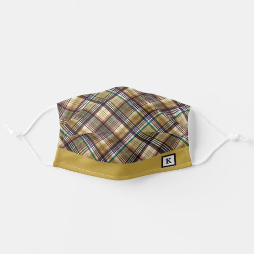 Preppy Earth Tones Plaid Monogram Adult Cloth Face Mask