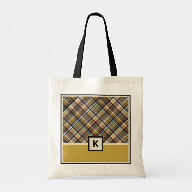 Preppy Earth Tones Plaid Tote Bag (Back)