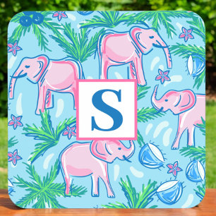 Preppy Elephant Monogram Tropical Beverage Coaster
