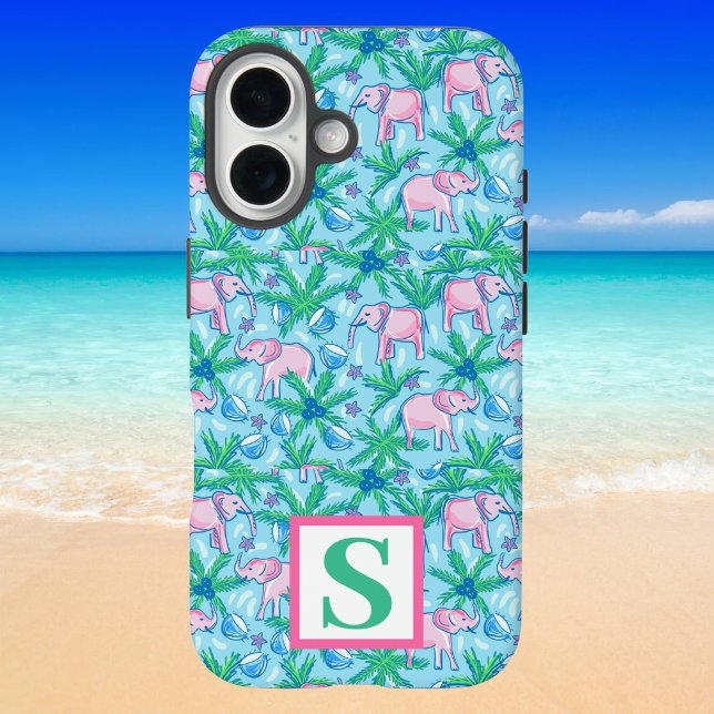 Preppy Elephant Pattern Personalized Monogram Case-Mate iPhone Case (Creator Uploaded)