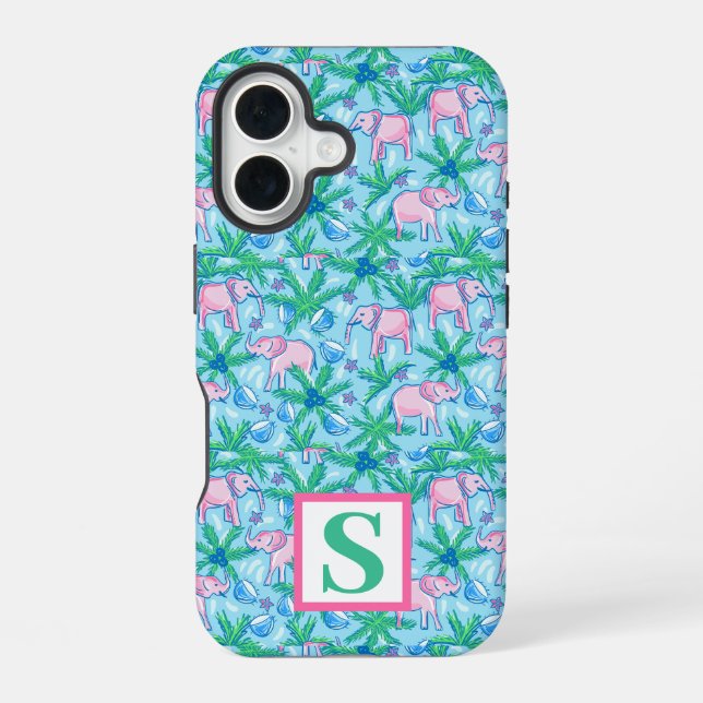 Preppy Elephant Pattern Personalized Monogram Iphone Case (Back)