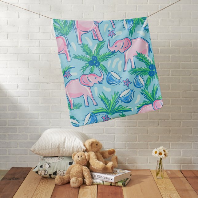 Preppy Elephant Tropical  Baby Blanket (In Situ)