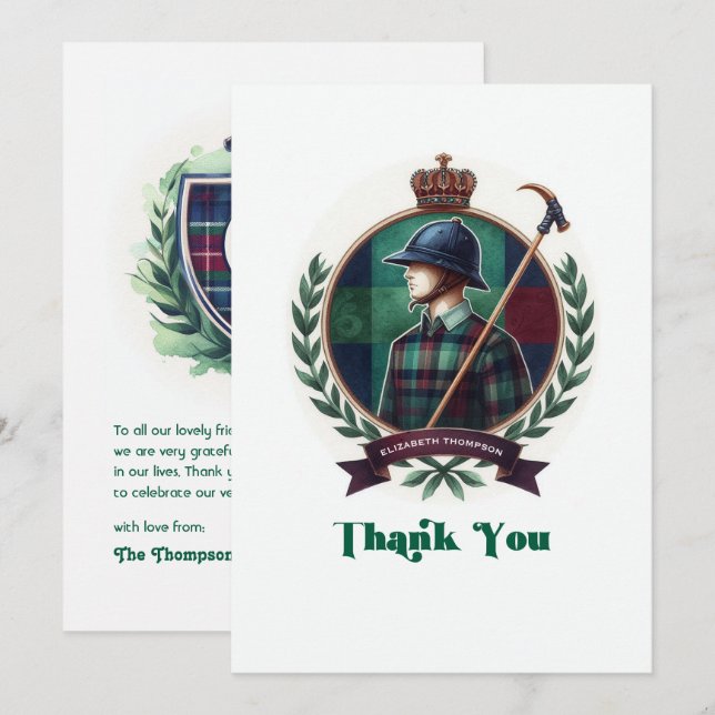 Preppy Equestrian Baby Shower Thank You Card (Front/Back)