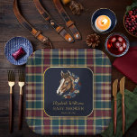 Preppy Equestrian Foal Floral Baby Shower Paper Plates<br><div class="desc">Classic '90's style preppy equestrian design featuring a charming foal with a floral wreath in shades of burgundy, navy blue and hunter green with white and gold-tone accents. A gold-tone frame and gold text and a preppy plaid background in coordinating colors accentuate the design. Design by Holiday Hearts Designs (rights...</div>