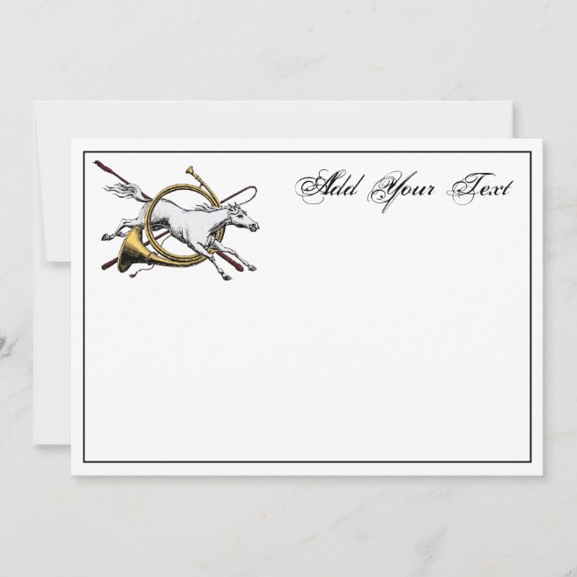 Preppy Equestrian Horse Jumping Horn Note Card Col (Front)