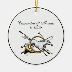 Preppy Equestrian Horse Jumping Through Horn Color Ceramic Ornament