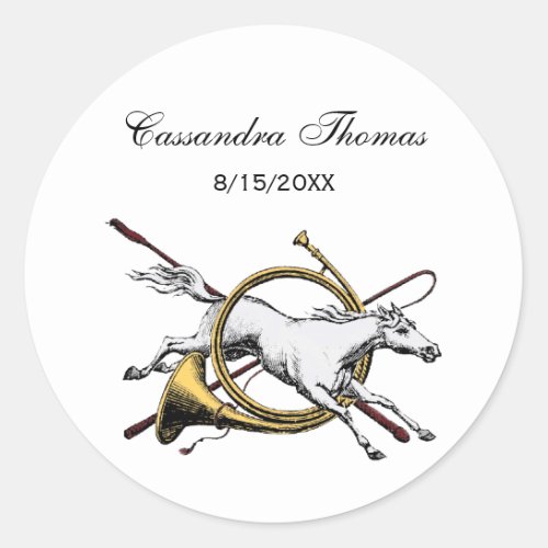 Preppy Equestrian Horse Jumping Through Horn Color Classic Round Sticker