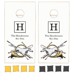 Preppy Equestrian Horse Jumping Through Horn Color Cornhole Set