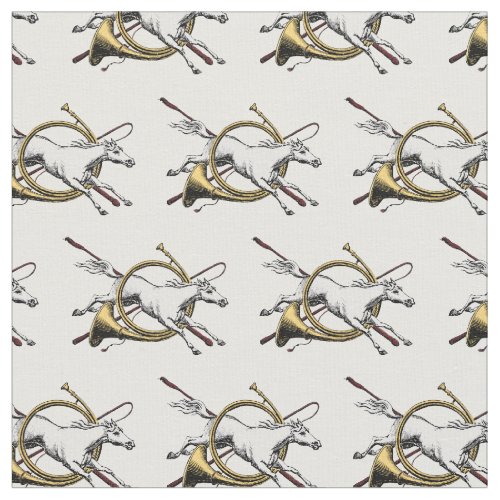 Preppy Equestrian Horse Jumping Through Horn Color Fabric
