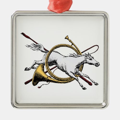 Preppy Equestrian Horse Jumping Through Horn Color Metal Ornament