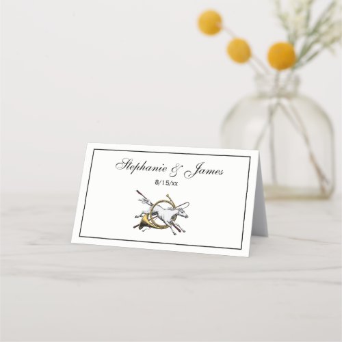 Preppy Equestrian Horse Jumping Through Horn Color Place Card