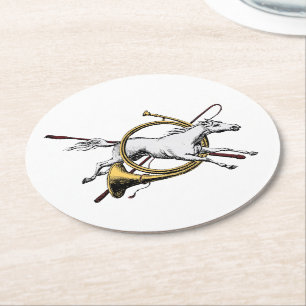 Preppy Equestrian Horse Jumping Through Horn Color Round Paper Coaster