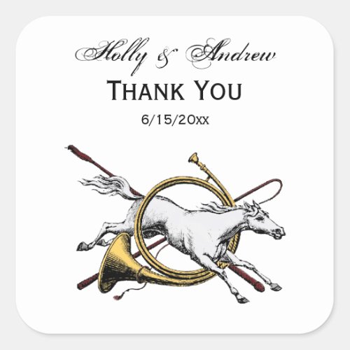 Preppy Equestrian Horse Jumping Through Horn Color Square Sticker