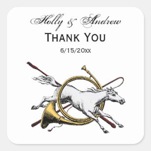 Preppy Equestrian Horse Jumping Through Horn Color Square Sticker