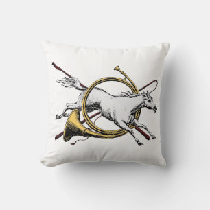 Preppy Equestrian Horse Jumping Through Horn Color Throw Pillow
