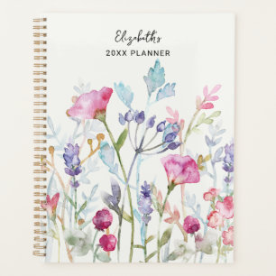 Preppy Esthetic Watercolor Floral Custom Name Planner