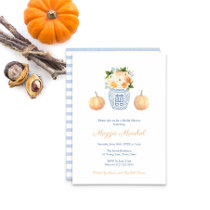 Preppy Fall Flowers Ginger Jar Pumpkin Baby Shower Invitation