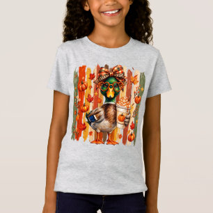 Preppy Fall Mallard Duck Coquette Autumn Pumpkin  T-Shirt