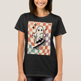 Preppy Fall Skater Ghost Autumn Vibe Chequered Cut T-Shirt