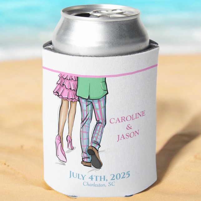 Preppy Fashion Couple Striped Pants Wedding Favor Can Cooler (Creator Uploaded)