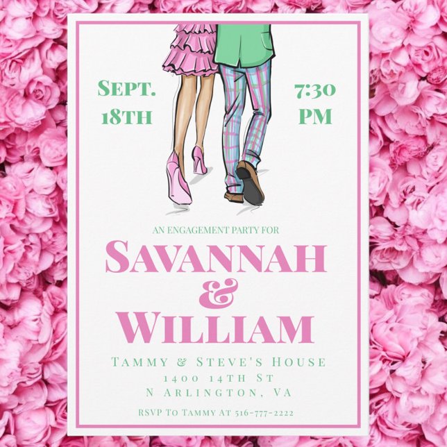 Preppy Fashion Illustration Engagement Party Invitation (Creator Uploaded)