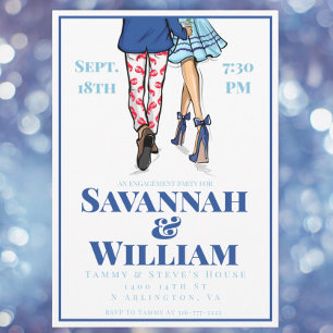 Preppy Fashion Illustration Engagement Party Navy Invitation