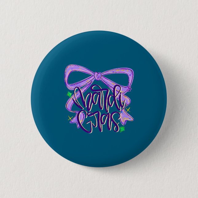 Preppy Fat Tuesday Mardi Gras Coquette Bow Women G Button (Front)