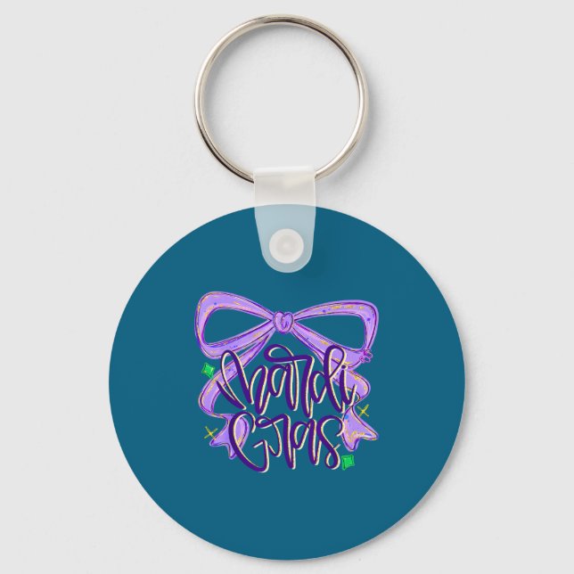 Preppy Fat Tuesday Mardi Gras Coquette Bow Women G Keychain (Front)