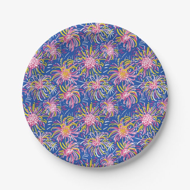 Preppy Fireworks 4th July Paper Plate (Front)
