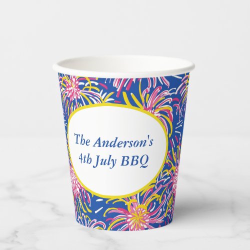 Preppy Fireworks Personalized 4th July  Paper Cups