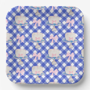 Preppy First Birthday Chinoiserie Ruffle Cake Bows Paper Plates