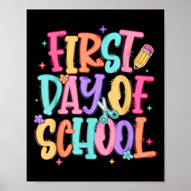 Preppy First Day Of School Teacher Girls Kids Back Poster (Front)