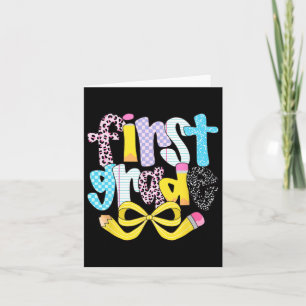 Preppy First Grade Retro Checkered Teacher Back To Card
