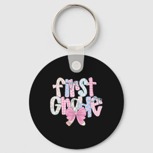 Preppy First Grade Teacher Blue Floral Coquette Pe Keychain