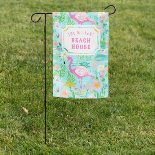 Preppy Flamingo  Beach House Garden Flag