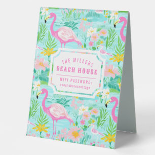 Preppy Flamingo Beach House Wifi Password Table Tent