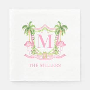 Preppy Flamingo Christmas Crest Napkins
