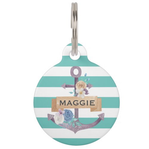 preppy floral anchor monogram ID Dog Tag