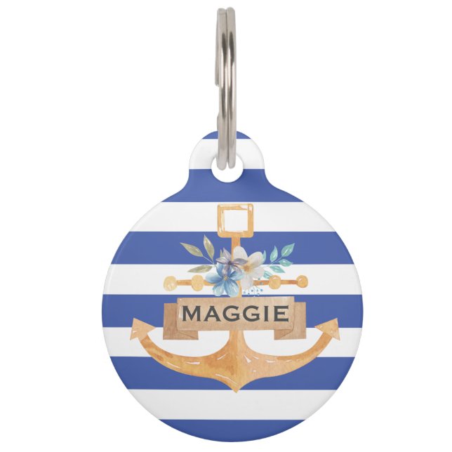 preppy floral anchor monogram ID Dog Tag (Front)