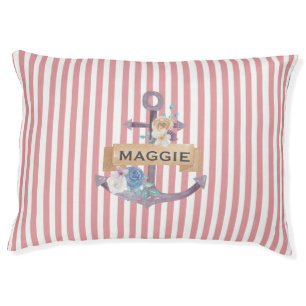 preppy floral anchor monogram pet bed