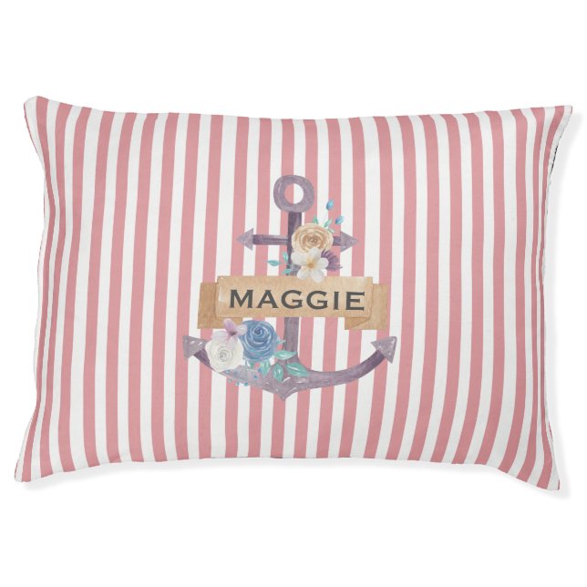 preppy floral anchor monogram  pet bed (Front)