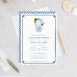 Preppy Floral Blue & White Ginger Jar Wedding Invitation<br><div class="desc">Blue and white ginger jar vase filled with blue white and green florals and a "Greek Key" border and pattern backer. I've set the template up for a wedding invitation but all of the text fields are customizable to your needs. You can move, delete or add text fields by entering...</div>