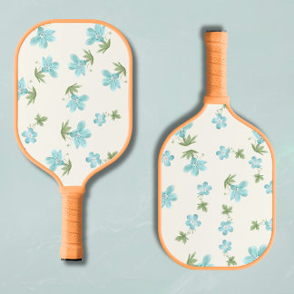 Preppy Floral Cottagecore Ivory & Light Blue Pickleball Paddle