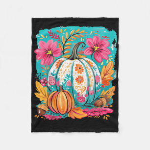 Preppy Floral Fall Pumpkin Autumn Thanksgiving Coz Fleece Blanket