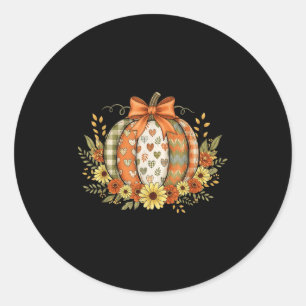 Preppy Floral Fall Pumpkin Lace Coquette Bow Hallo Classic Round Sticker