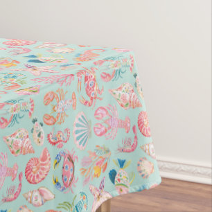 Preppy Floral Ocean Sealife Tablecloth