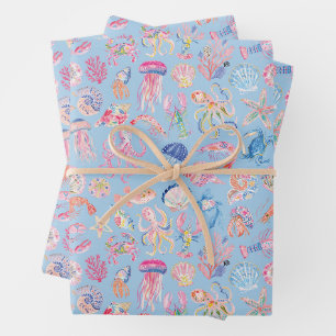 Preppy Floral Ocean Sealife Wrapping Paper Sheets