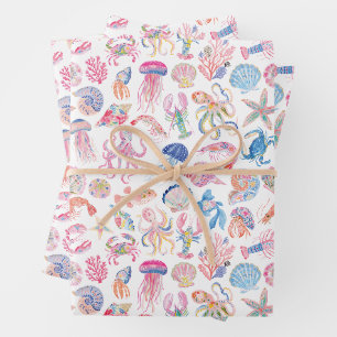 Preppy Floral Ocean Sealife Wrapping Paper Sheets
